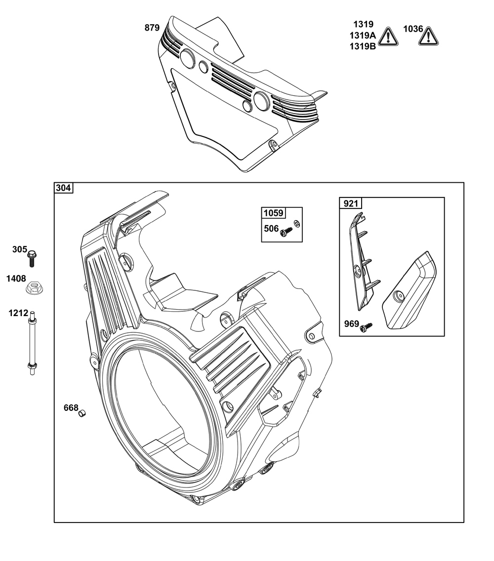 Blower Housing Group Diagram and Parts List for 613477-0278-J1 400000 - 699999 Briggs and Stratton Engine